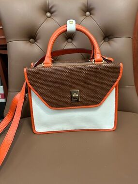 RARE Smart Bag Colorblock Top-Handle Satchel in Orange, Brown & White EUC